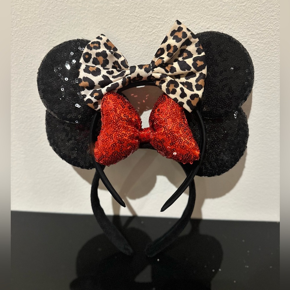 Disney sequin ears BUNDLE. One red and one with animal print bow.